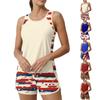 Women's Sleeveless Tank Top and Shorts Set with Floral Patchwork Print Lightweight Breathable Fabric Athletic Fit