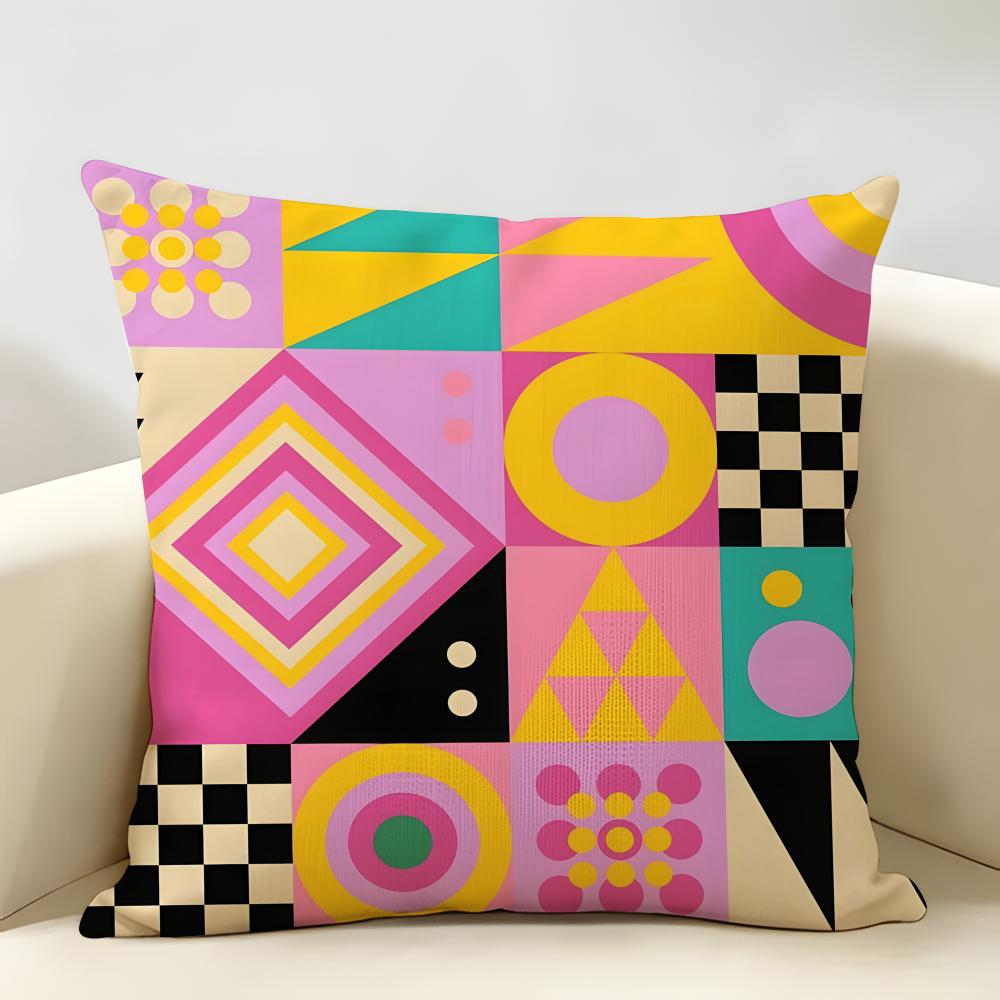 Geometric Patterns Cushion Cover Natural Linen Organic Fabric Double-Sided Printing Breathable Perfect For Home Decor