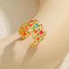 18K Gold Adjustable Ring with Geometric Weave and Colorful Enamel Inlay