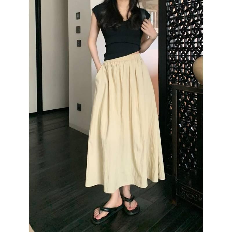 Baumwollmischung Plissierter Midi-Rock Mit Hoher Taille Für Damen Frühling