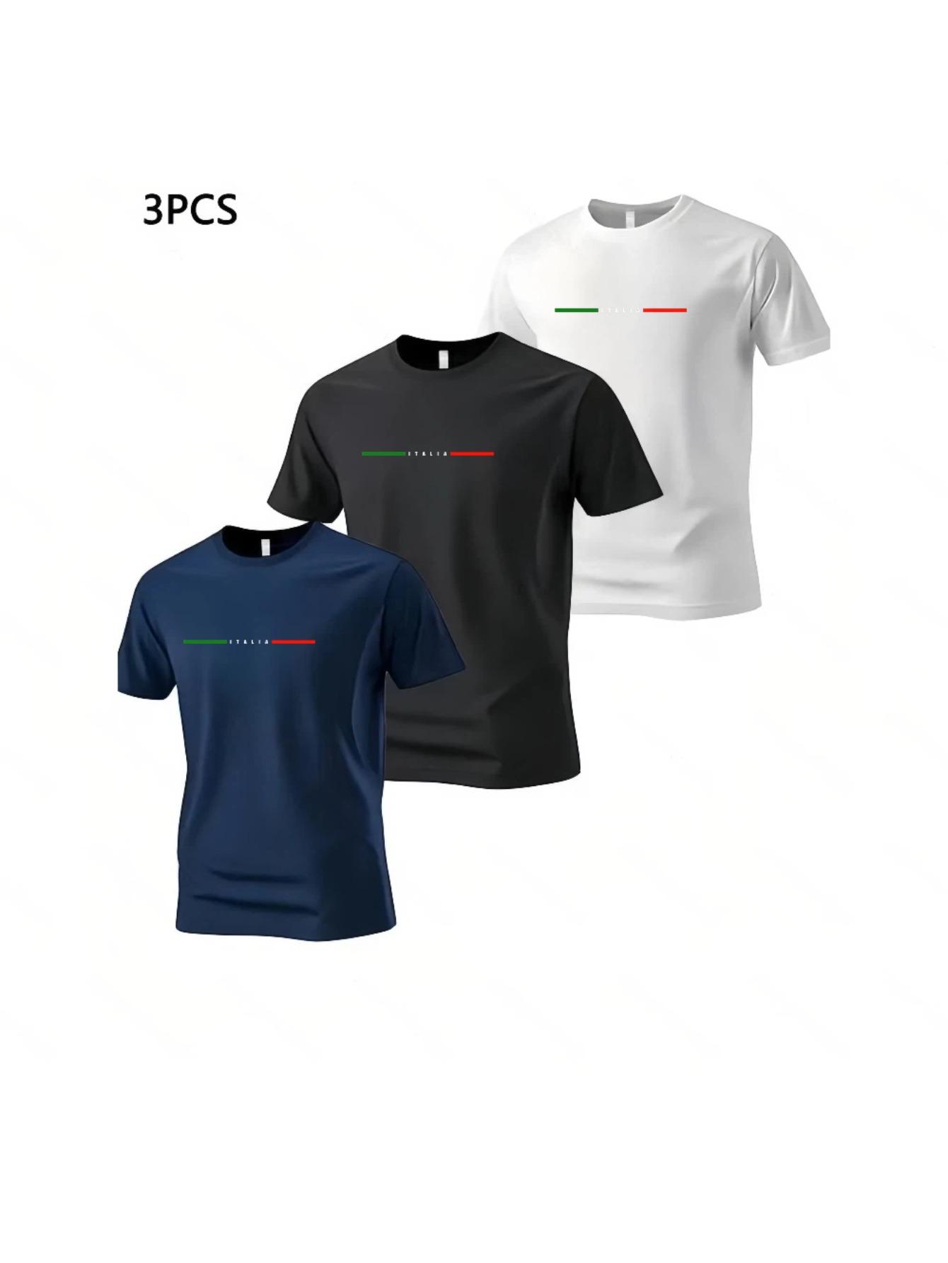 Men S Trendy Three-Piece Set T-Shirt Italian Letter Red And Green Striped Print XXXL