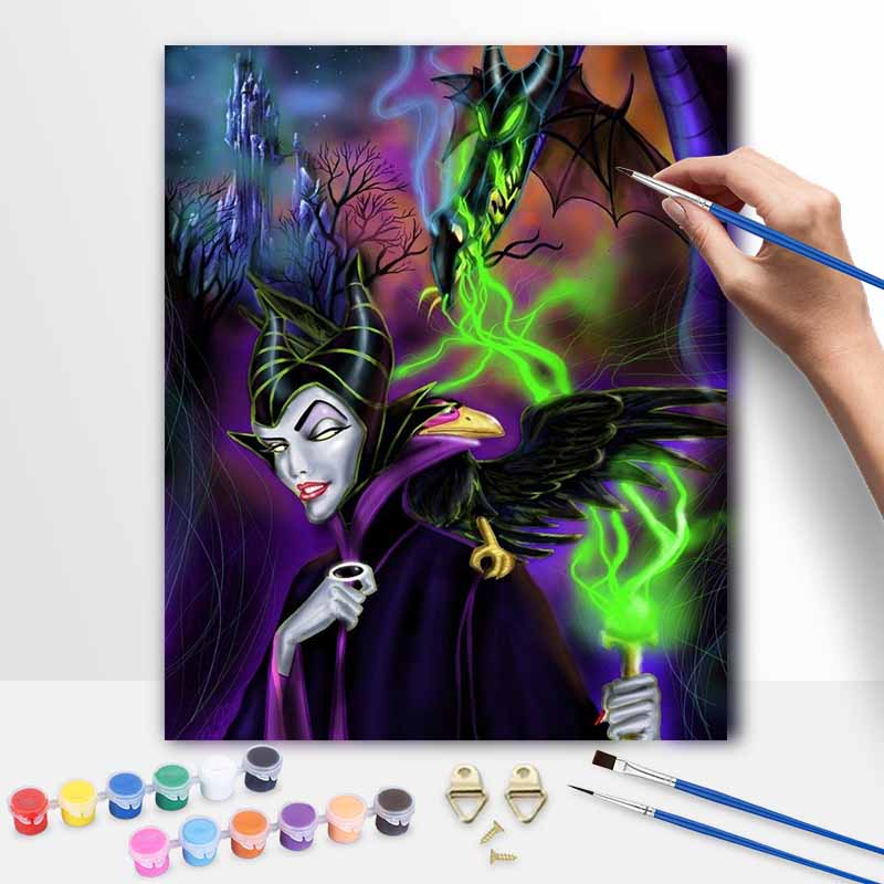 Disney oil painting Maleficent and dragon fantasy art handmade diy painting home decoration gift 20x30cm