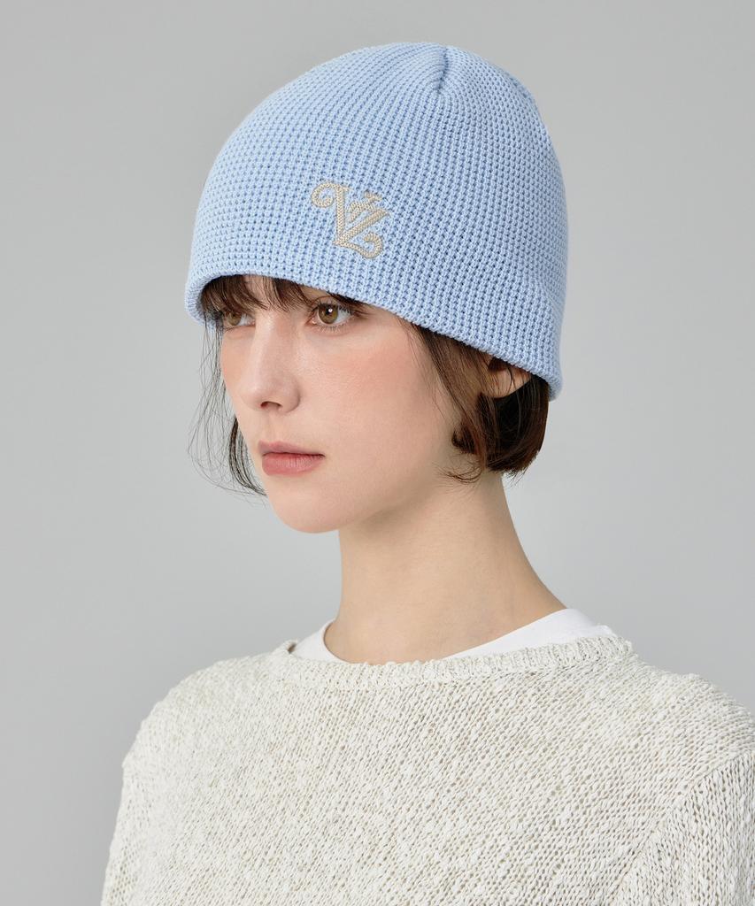 Bajal Leaf Vz Logo Waffle Beanie Sky Blue