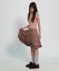 Some Place Shirred Frill Sleeveless Contrast Layered Flare Short Sleeve Midi Dress [Pink]