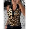 Night Club Style Sexy Europe and America Cross Border Summer New Arrival Leopard Print Color Sequin Lapel Sleeveless Vest Tops Bottoming Shirt
