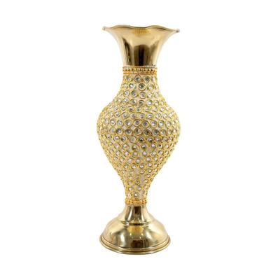 Hand Crafted Metal Flower Vase with Beads (10 Inch),Golden, Hand
