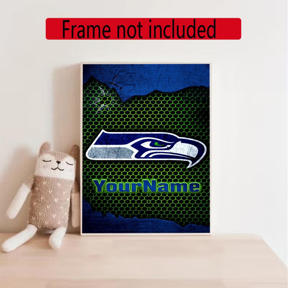 Seattle Seahawks Customize Your Name Diamond Painting Round Diamond Diy Frameless Holiday Artwork Suitable For Home Office Wall Decoration
