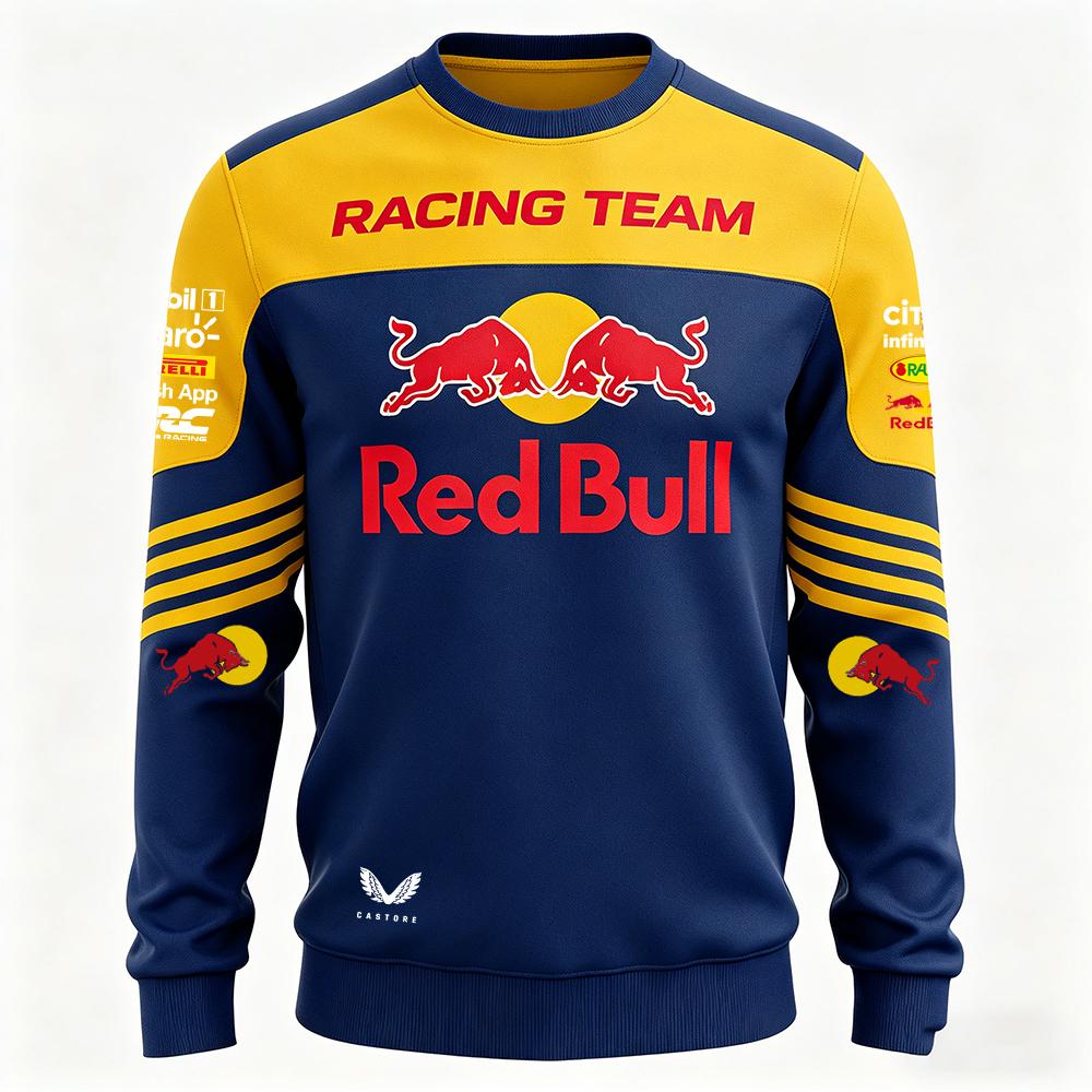 Red Bull Heren Lente en Herfst  F1 Racing en Motorfiets Kleding,  Niche Stijl, Nieuw Rond Hals Langarmig Shirt L