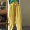 Harajuku Summer High Waist Elastic Women's Cotton Linen Wide Leg Capris Pants for Women Baggy Harem Pants Woman Trousers