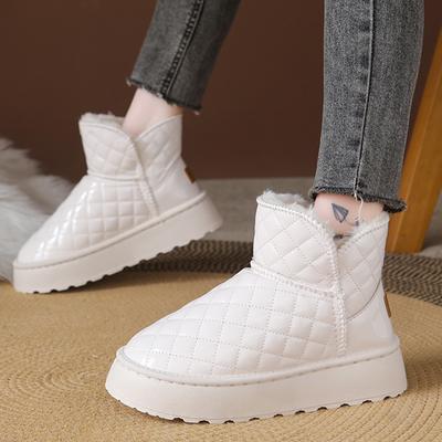 Thicken Warm Plush Snow Boots Women Thick Sole Patent Leather Waterproof Winter Boots Woman Non Slip White Platform Ankle Botas