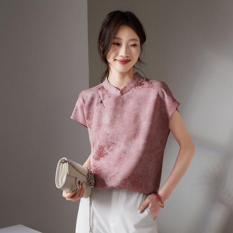 SOFSIL New Chinese Style Stand-Collar Short Sleeve Printed Shirt M