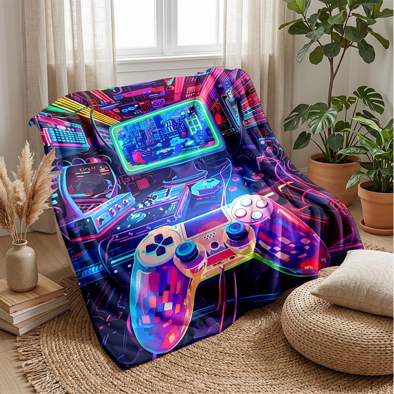 Cyberpunk Gamepad City blanket Personalized Name Flannel Blanket Soft Cozy Plush Throw for Sofa Bed Lightweight Home Decor