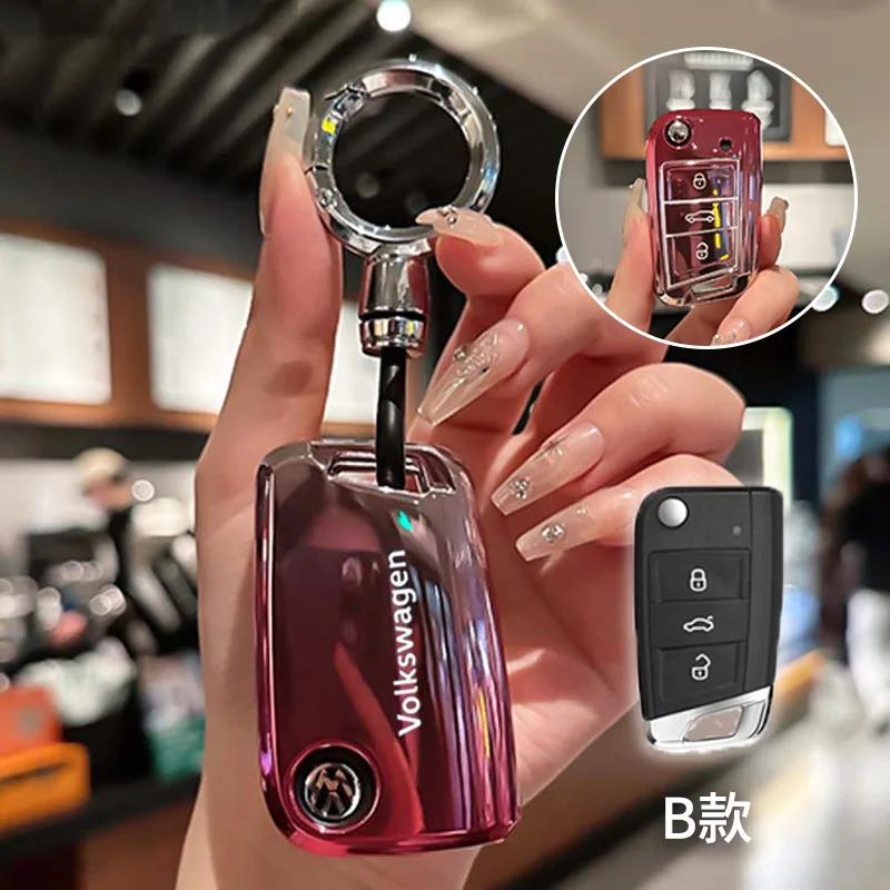 Valve Stems Caps For VOLKSWAGEN VW High-end Car Remote Key Case Cover Gradient Color TPU Fold Keyless Bag For VW Volkswagen Polo zg0