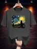 Van Gogh Starry Night Cat Print T-shirt - Navy Blue Casual Short Sleeve Round Neck Summer Tee