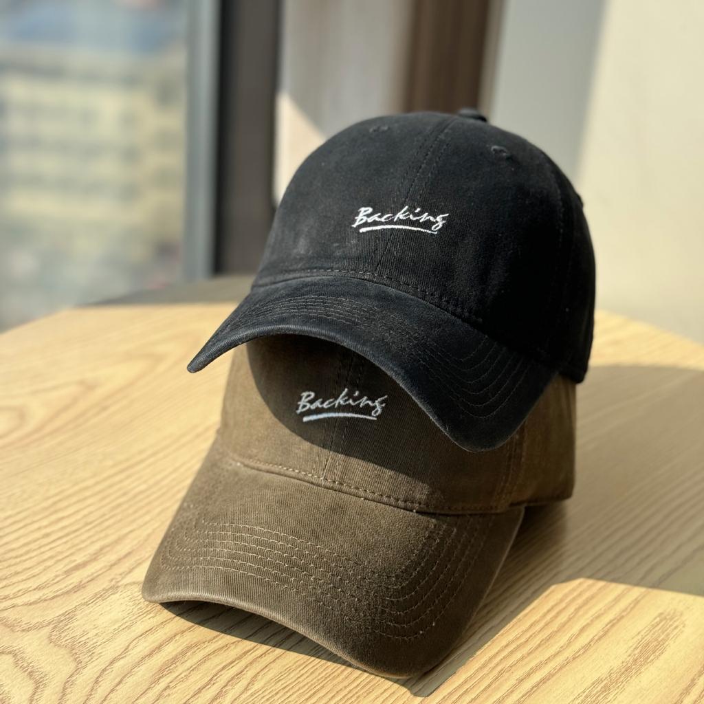 Korean-style soft-top casual baseball cap for women, simple letter-print curved brim hat, street fashion trendy accessory, sun protection
