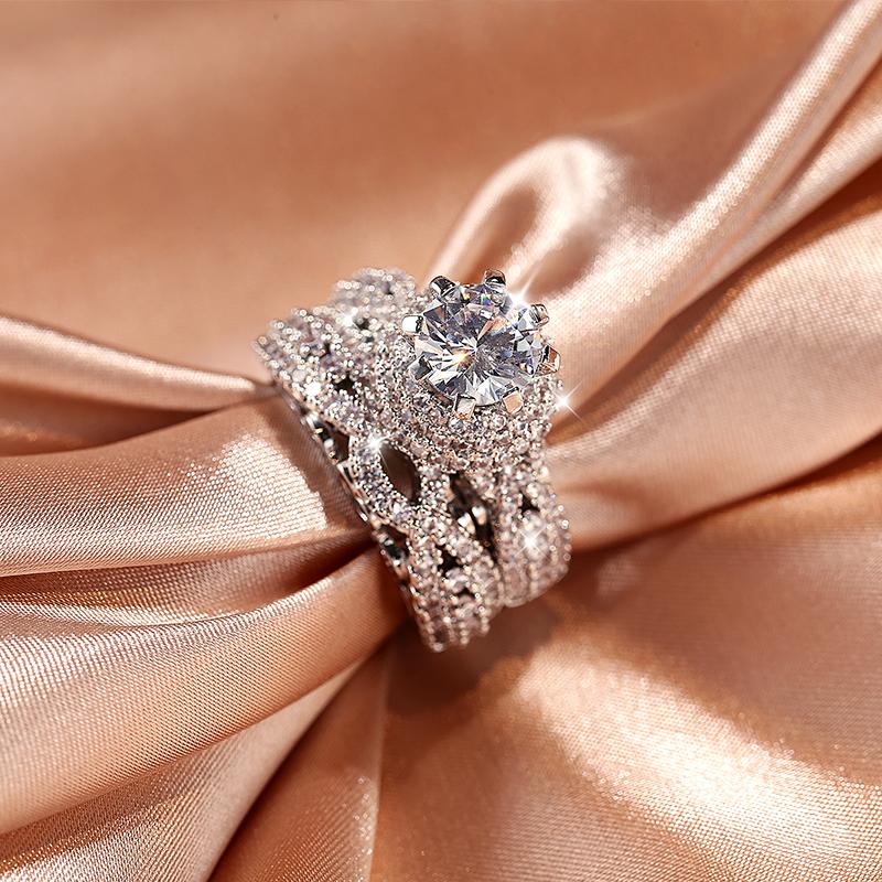 New Domineering Gorgeous Style 925  Crown Ring AAAA Shiny Zircon Double Ring Fashion Party Queen Ring Ladies Jewelry