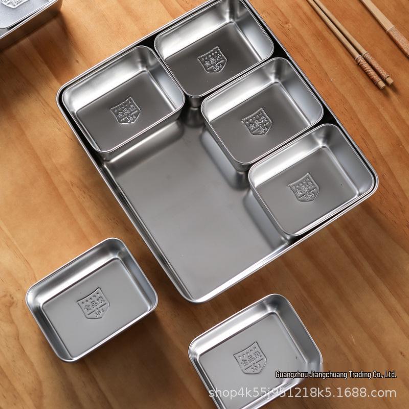 Stainless Steel Japanese Seasoning Box Set with Lid, 6-8 Compartments, Thickened Multi-Compartment Storage.