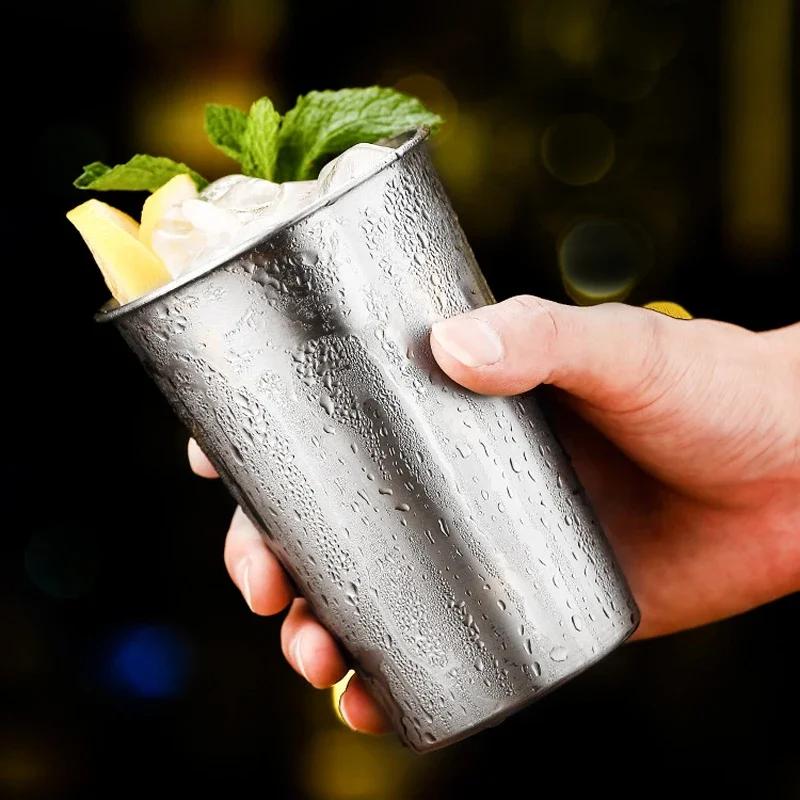4Pcs Stainless Steel Pint Cups Beer Cup Tumbler Metal Outdoor Camping Cup Tea Coffee Mug Home Party Juice Soda Cups Drinkware