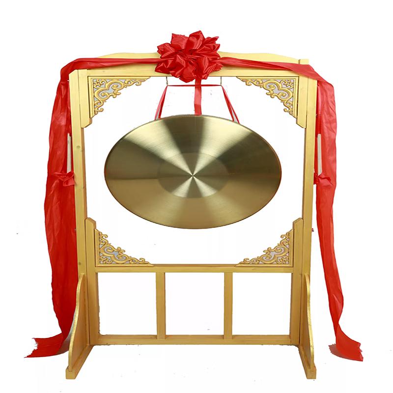 Ceremonial Brass-Plated Gong with Stand