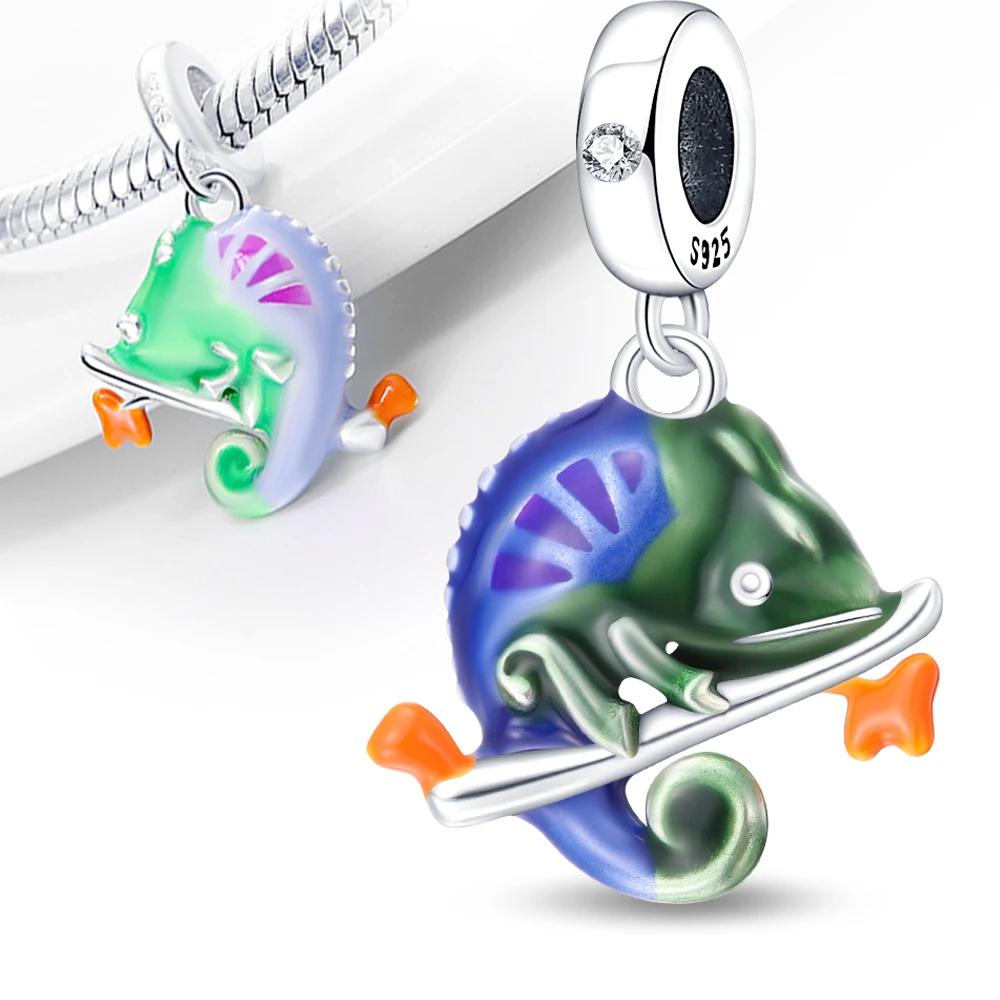 Copper Color Forest Chameleon Charm Pendant Beads Fit Charm Bracelet Original For Women Diy Jewelry Making