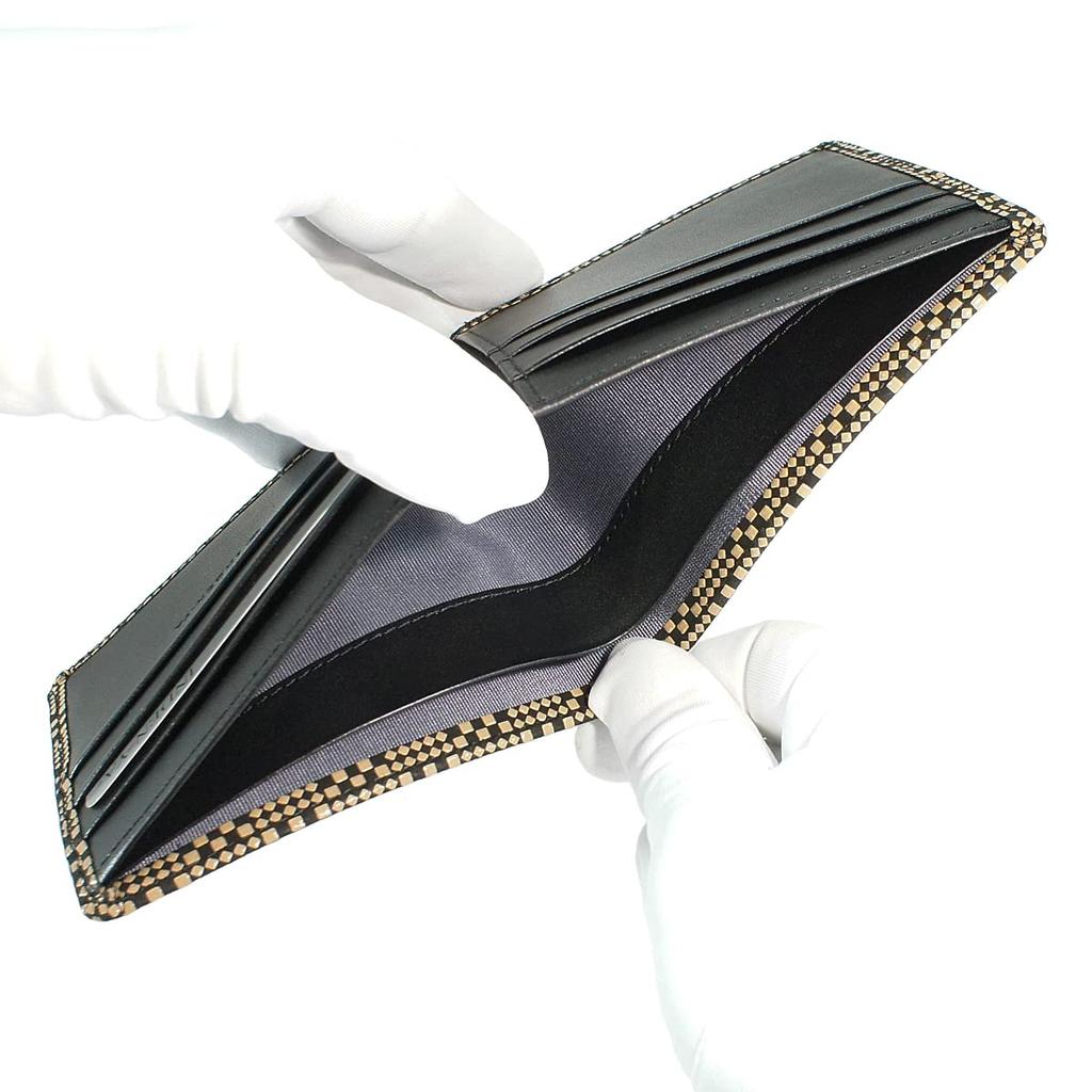 [Inden-ya] Inden Bifold Wallet, Bill Compartment I, No Coin Purse, Deerskin, Black with White Lacquer, Small Checkered Pattern, 2005-11-167, Custom
