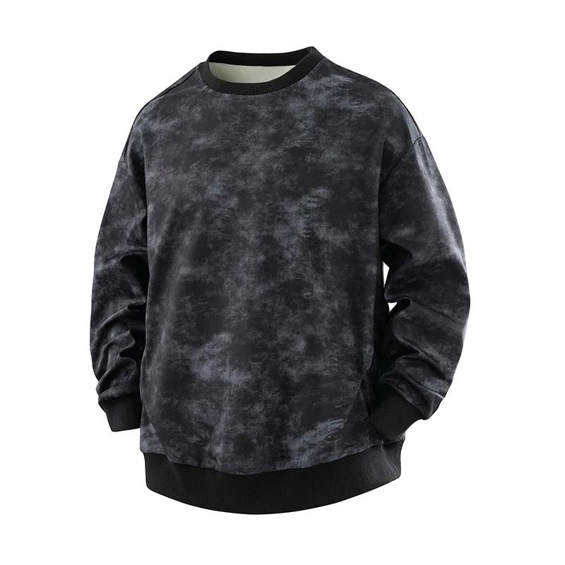 2026 Весна Осень Мужская Толстовка Тай-Дай Мужская Свободная Повседневная Тяжелая Худи Мужская Уличная Одежда Пуловер Ретро Мода Верхняя Одежда XXL чёрный