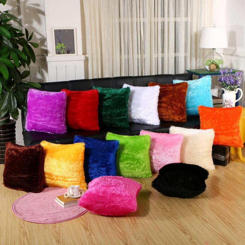 43x43cm Soft Long Plush Solid Color Sofa Winter Decoration Pillowcase Home Living Room Cushion Cover