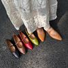 Johnature Retro Buckle Strap Pointed Toe Soft Soled Soft Cowhide Women's Genuine Leather Flats Shoes