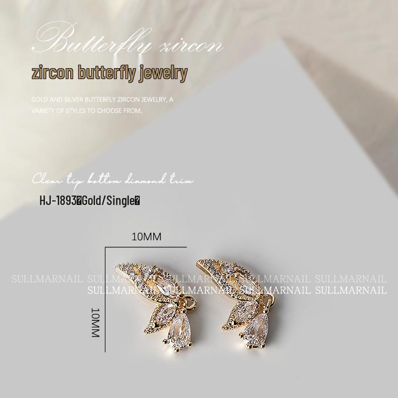 Butterfly Zircon Nail Art Jewelry: Pearl, Ribbon, Gold & Silver Pendant