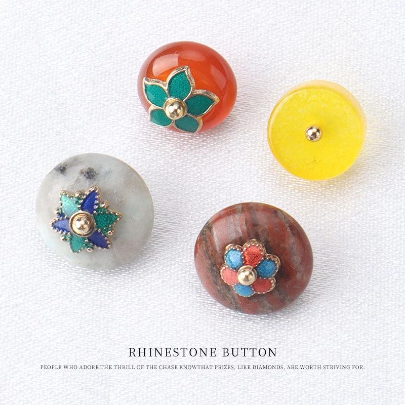 5pcs Natural Yellow Purple Flower Tray Jade Buckle Chinese Plate Buckle Silk Cheongsam Tang Style Hanfu Button Button