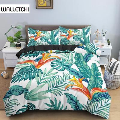 Tropical Palm Leaf Duvet Cover Colorful Leaves Comforter Cover Set Rain Forest Jungle Plant Bed Covers for Women Men Kids Teens