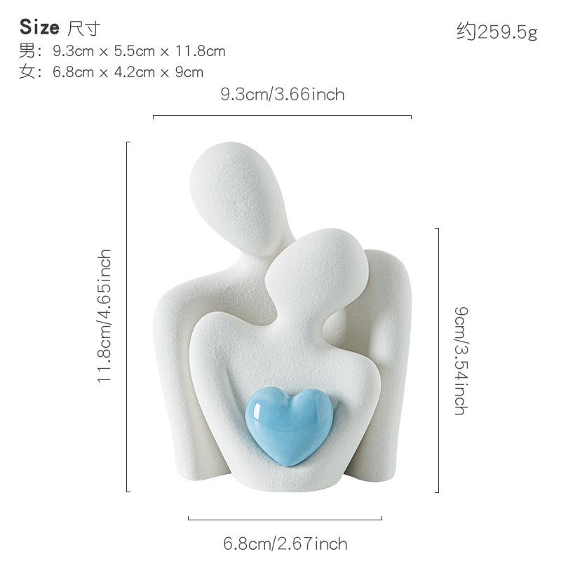 European Porcelain Figurine Sculpture Decor Heart-shaped Couple Ornament Room Bookshelf Heart-shaped Character Statue Handicraft