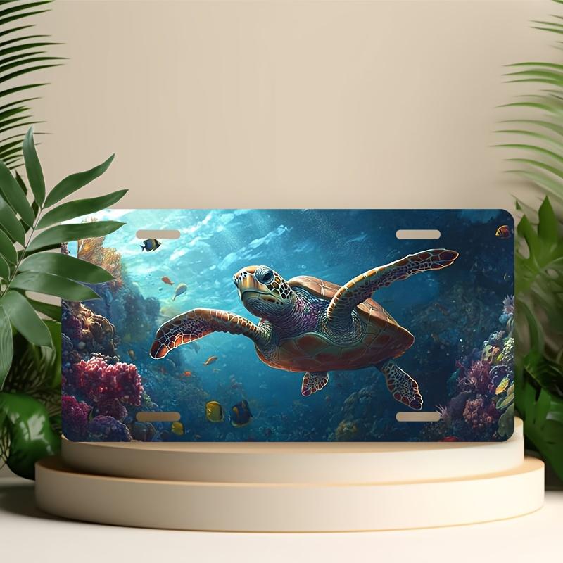 Personalized Sea Turtle Coral Reef Aluminum License Plate Frame Vibrant Underwater Design with Colorful Fish Coral 15x30cm(5.9x7.8inch)