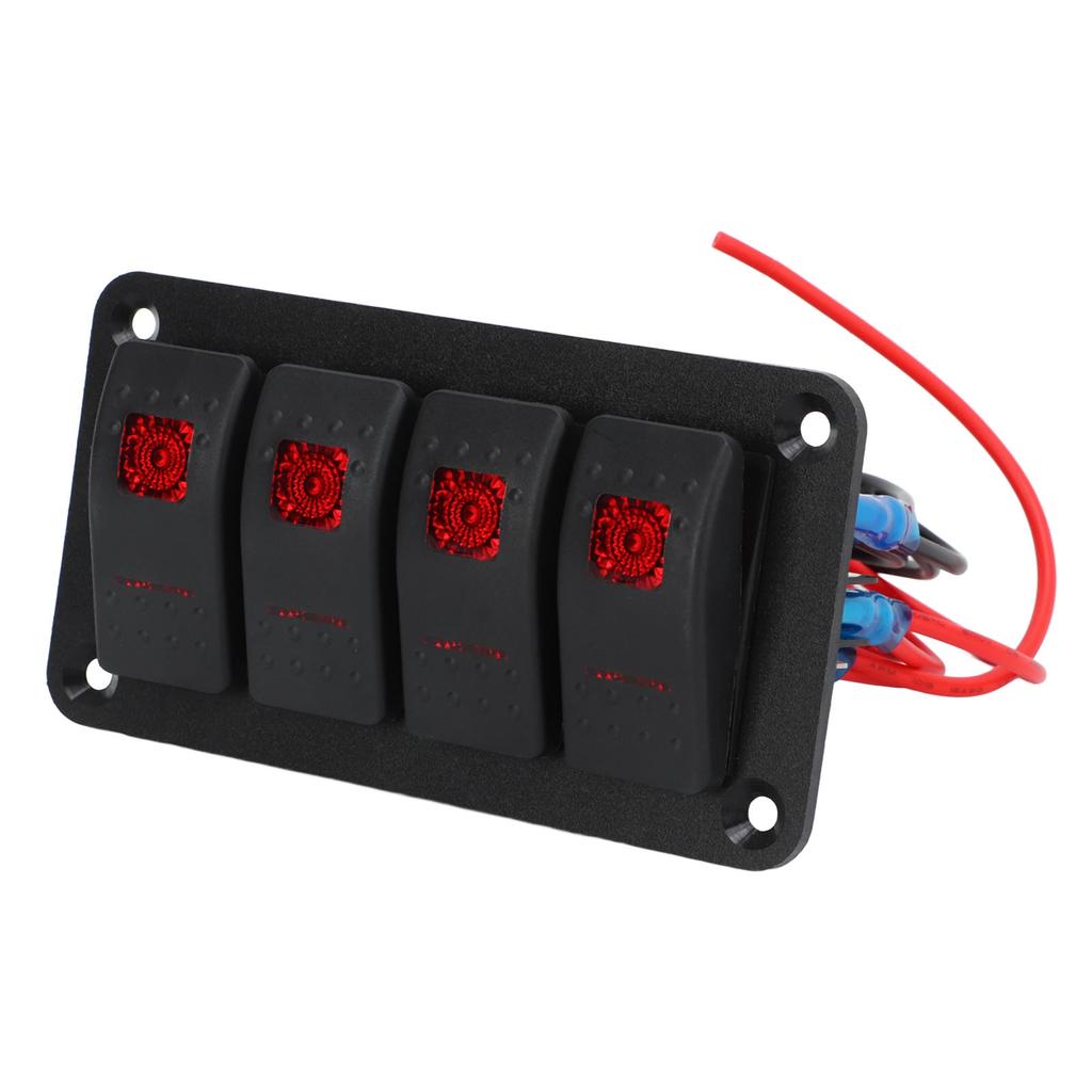 Rocker Switch Panel 4 Gang Red Prewired Rocker Switch with 2PCS Sticker for Automobile Ship 12V 20A 24V 10A