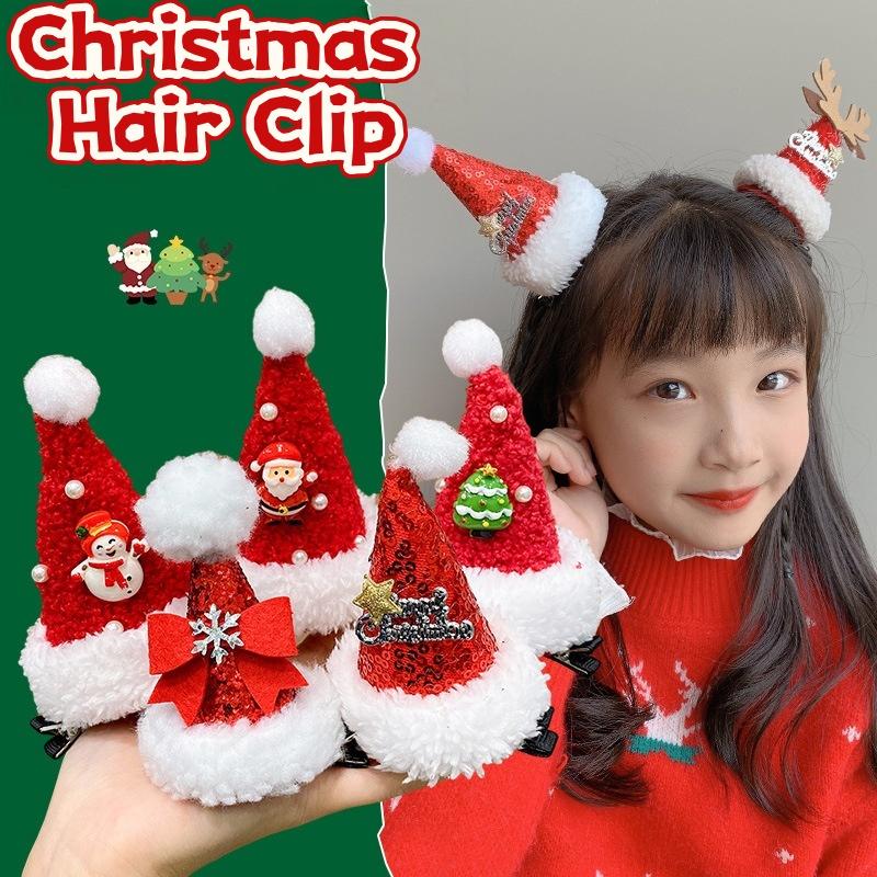 Cartoon Cute Red Christmas Hat Hair Clip Santa Claus Cosplay Hairpin Festival Photograph Props Hair Accessories Headwear Gift