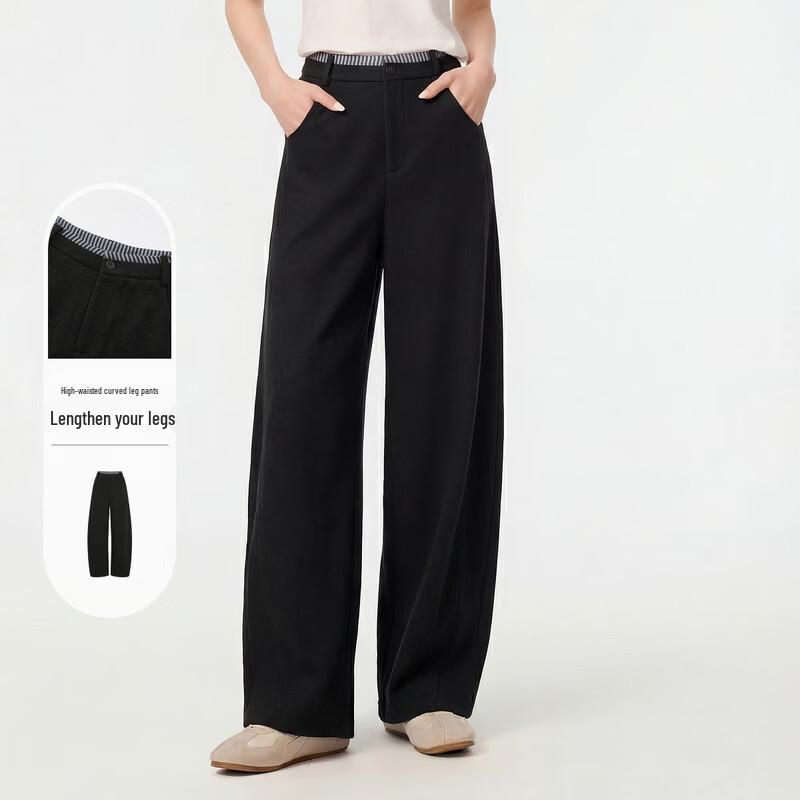 FivePlus Color-block Waist Wool Blend Curved-Leg Casual Pants L