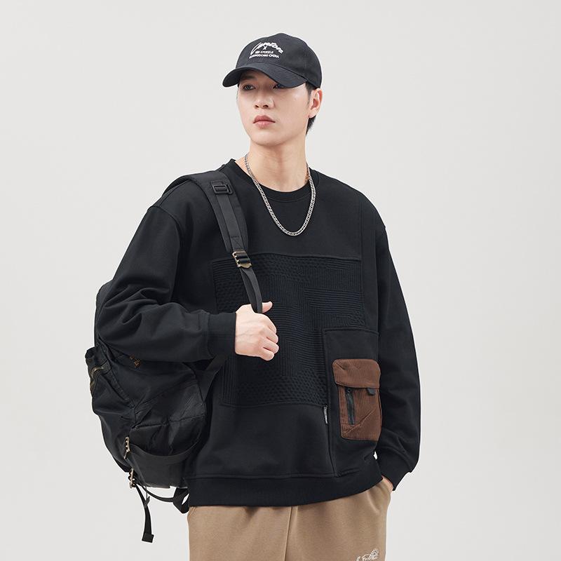 Heavy Air Layer Crew Neck Sweater Men'S Trendy Brand Design Sense Casual Versatile Long-Sleeved Top