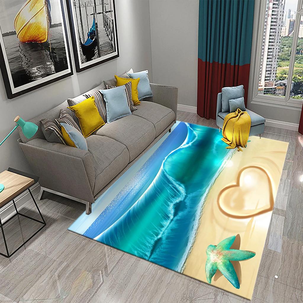 Hello Summer Carpet Beach Sea Starfish Pattern Bathroom Anti-Slip Carpet Door Mat Doormat Outdoor Living Room Bedroom Floor Rug