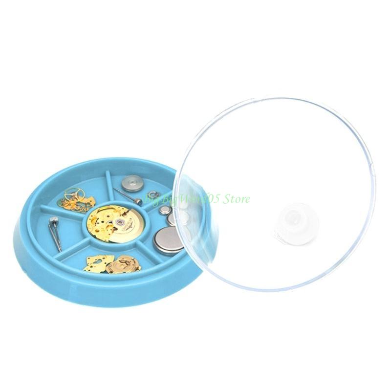 24TE Watchmaker Watch Parts Holder Tray Dust Cover 6 Slots Organizer Plastic Dust Sheet Cover Tray Repair Tool Storage Box