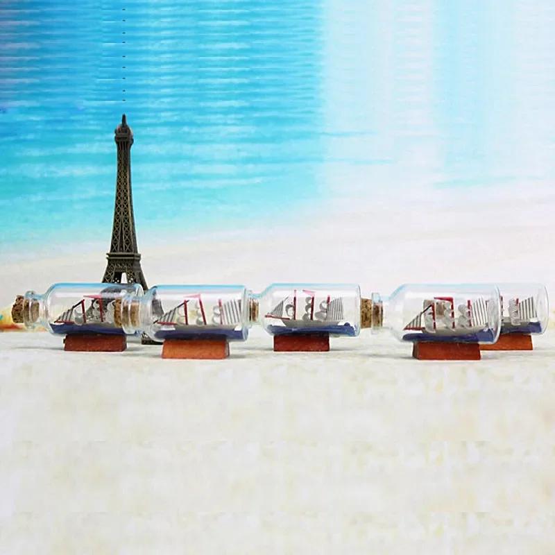 Sailing Boat In Bottles Miniatures Fairy Garden Glass Decoration Figurines Drift Bottle DIY Desktop Home Decoration Accessories
