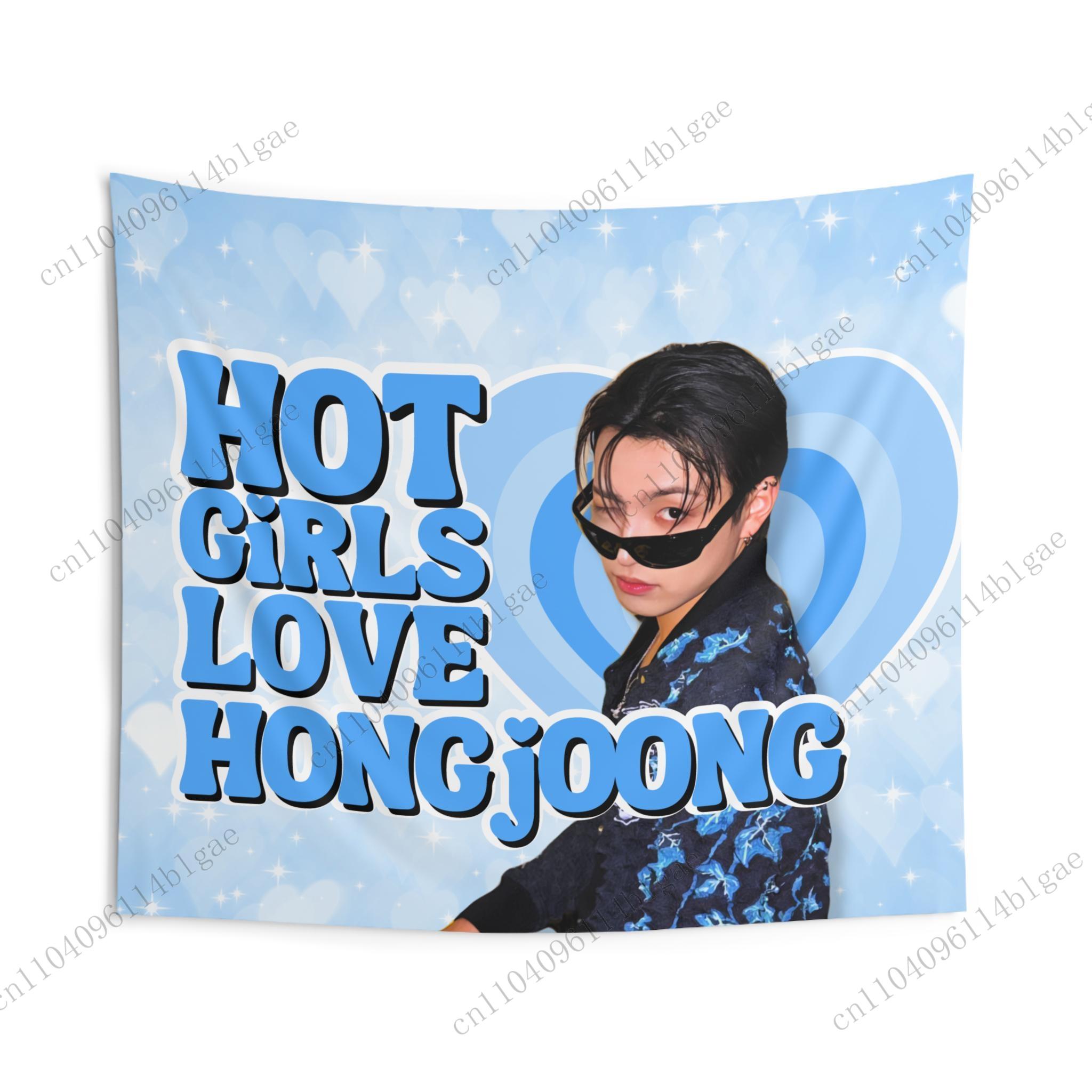 

H-Хонджун K-pop Идол Гобелен Украшение для дома «Горячие девушки любят Хонджуна» Настенный для спальни, гостиной и флаг для K-pop фанатов 29x37in