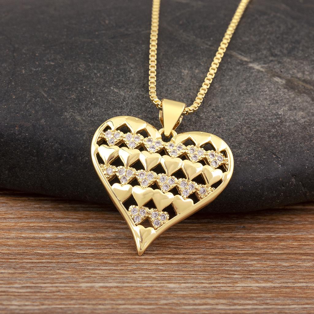 Nidin Hot Sale Heart Shape Inlaid Shiny Crystal Zircon Pendant Necklace 3 Styles For Women Female Wedding Party Jewelry Gifts