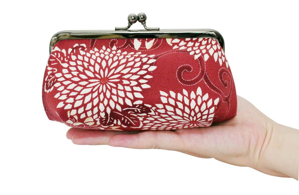 Kyosuke Made in Japan Cosmetic Clasp Arabesque Dot Orange Pouch, Pattern, Canvas, 8x15.5x12cm, Dianthus, Purple,