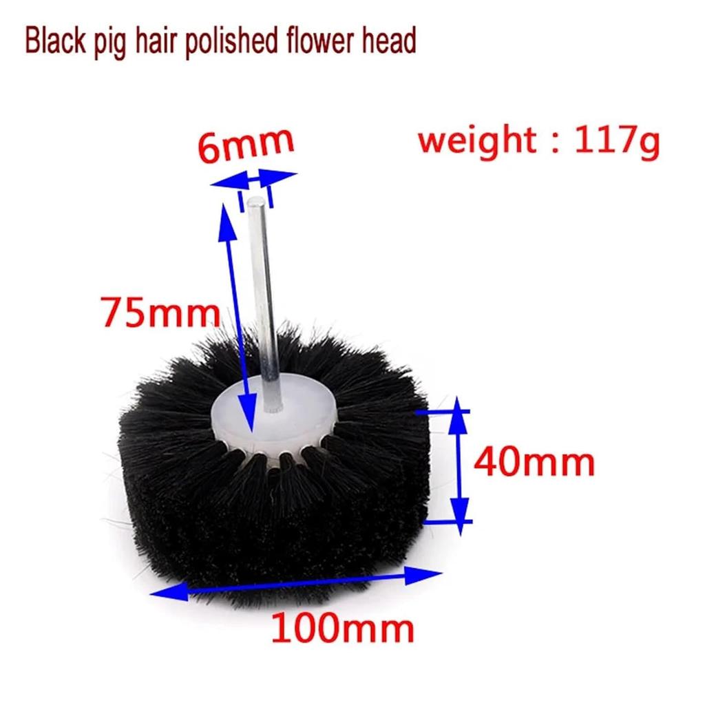 1pcs Abrasive Sisal Filament or Pig Hair Brush Polishing Grinding Buffing Wheel Woodworking for Furniture Rotary Drill Tools(Black Brush)