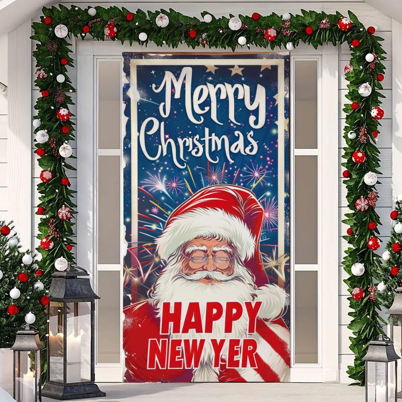 1 Buc Banner Husă Ușă Crăciun Fericit Poliester Om de Zăpadă Model Brad de Crăciun Alb pentru Ajun Anul Nou Petrecere de Sărbători Ușă Față Decor Acasă Perete