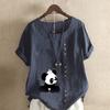 Women's Fashion Round Neck Short Sleeve T-shirt Casual Cotton Linen Graphic Shirt Panda Prined Summer Blouse Tops