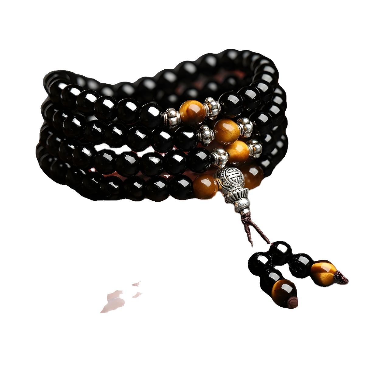

New imitation obsidian bracelet Women s Tiger Eye Stone Bracelet Ethnic Style108Buddhist beads multi-loop crystal jewelry wholesale 6MM108Women s model