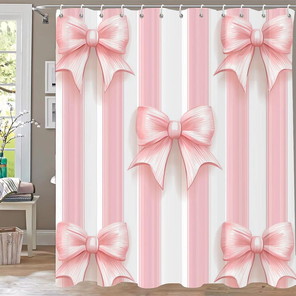 1ks Moderní Růžová Mašle Sprchový Závěs Koupelnové Závěsy S Háčky, Tištěný Závěs Dívčí Domácí Dekorace Závěs
