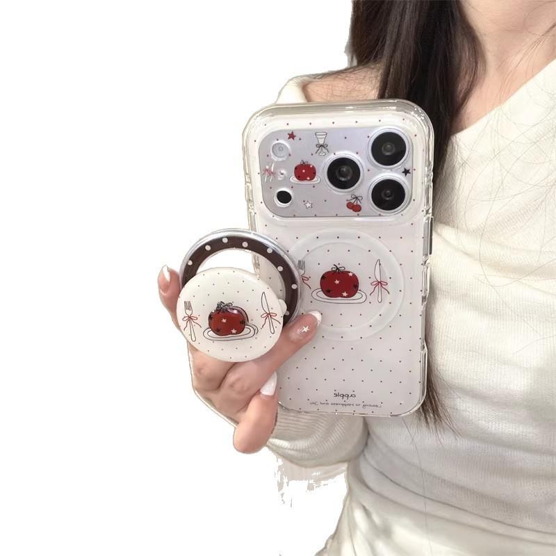 Korean Style Minimalist Polka Dot Cute Fork Knife Design Magnetic Phone Case IPhone 17 Pro Max With Kickstand