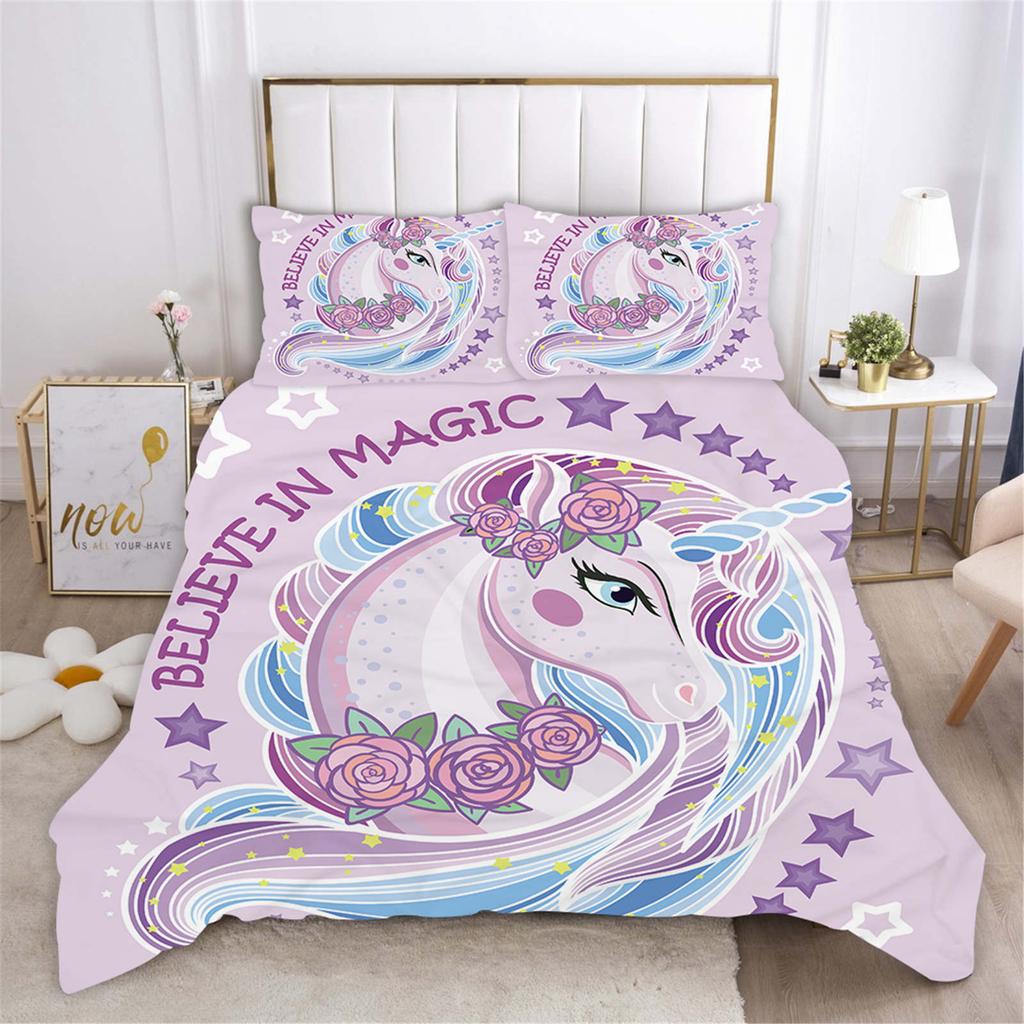 Unicorn 3-Piece 1 Quilt Cover One Piece Bedding Set Comforte Luxus Exquisite Birthday Gift 100% Polyester Home Decor